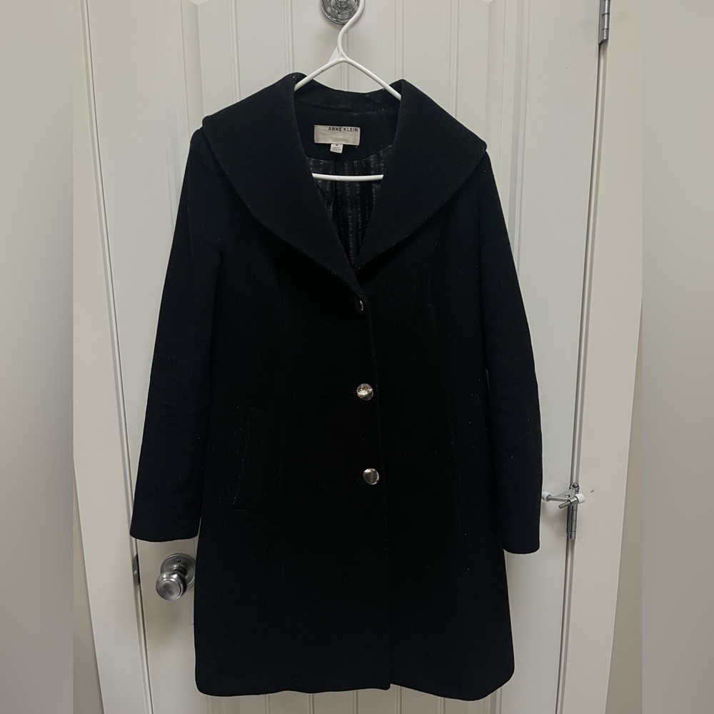 Anne Klein Black Button-Up Wool Peacoat size 4